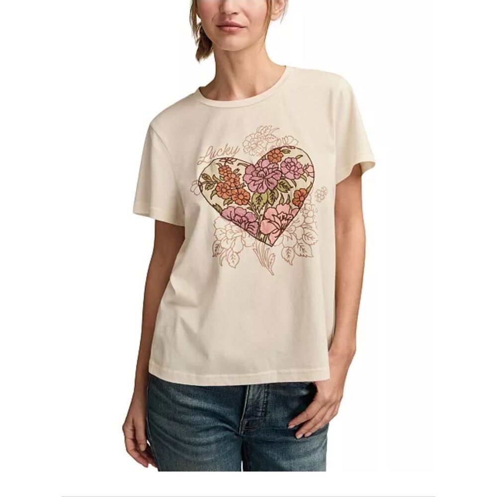 (NWT) Lucky Brand Embroidered Floral Heart T-Shirt